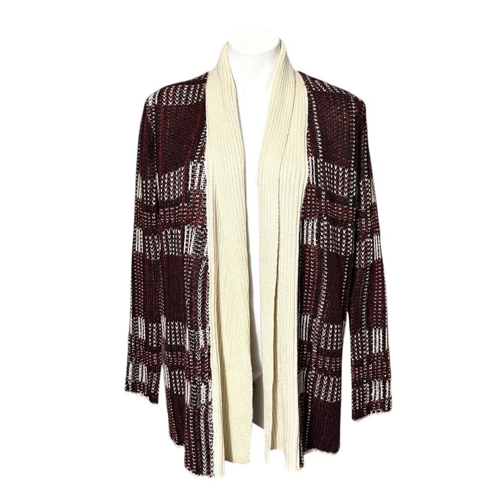 BB Dakota Block & Roll Cardigan Size Medium Maroon/Cream